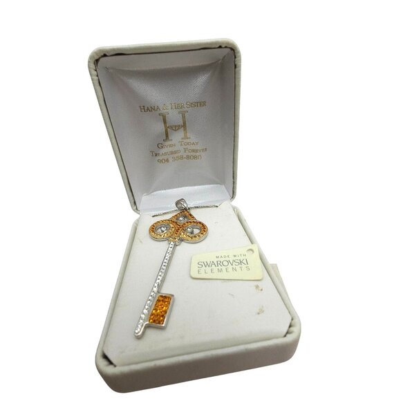 Sterling Silver 925 Key Pendant Necklace Swarovski Crystals 18" - Picture 12 of 16